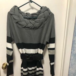 Say what USA xL sweater dress braided neck line grey black w/ belt fun!!